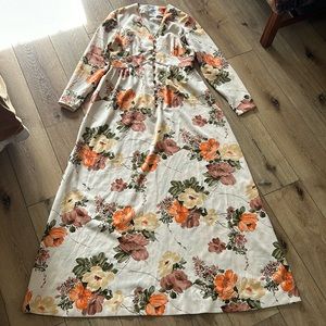Vintage Andrade Cream Orange Floral Long Maxi Dress Hawaii Flowers Size …